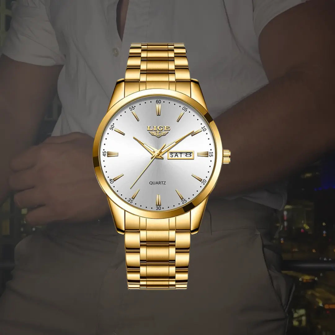 ליגע שעון יוקרה קוורץ גולד לבן topgentlemans