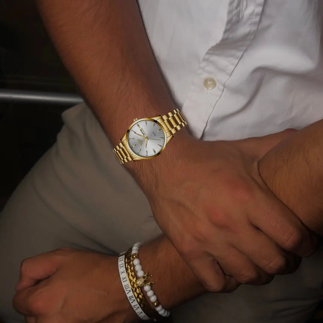 ליגע שעון יוקרה קוורץ גולד לבן topgentlemans