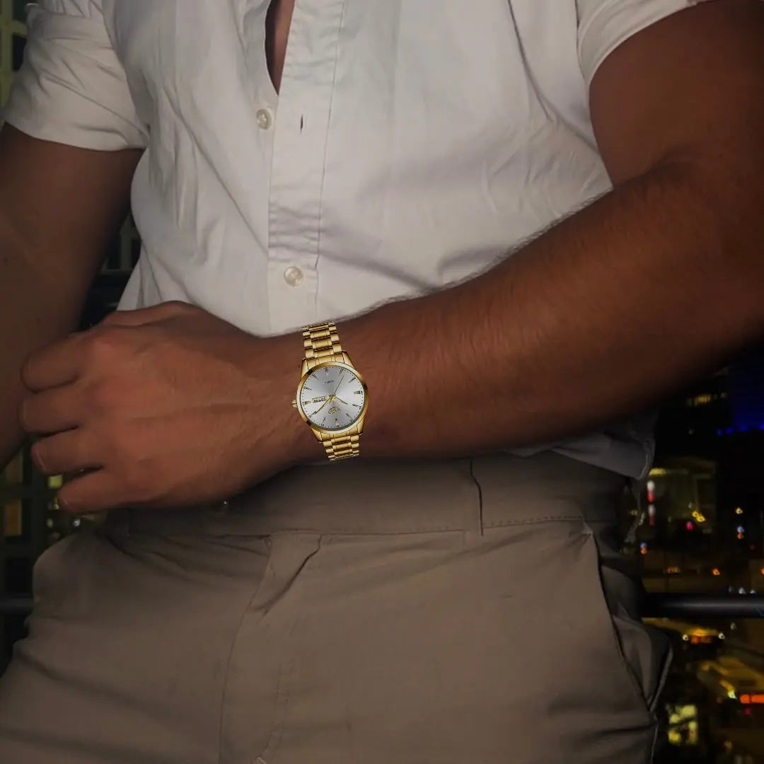 ליגע שעון יוקרה קוורץ גולד לבן topgentlemans